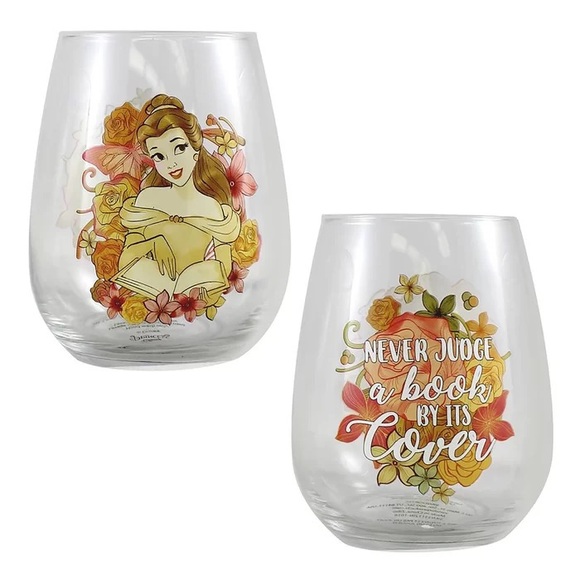 Disney Princess Floral Glass Tumbler Set NWT Snow White Cinderella Belle Ariel - Picture 2 of 12